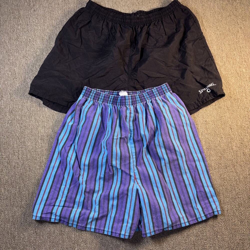 VTG 80s Men’s Shorts Bundle 2 Pair Large Spalding Black Stripes Made In USA